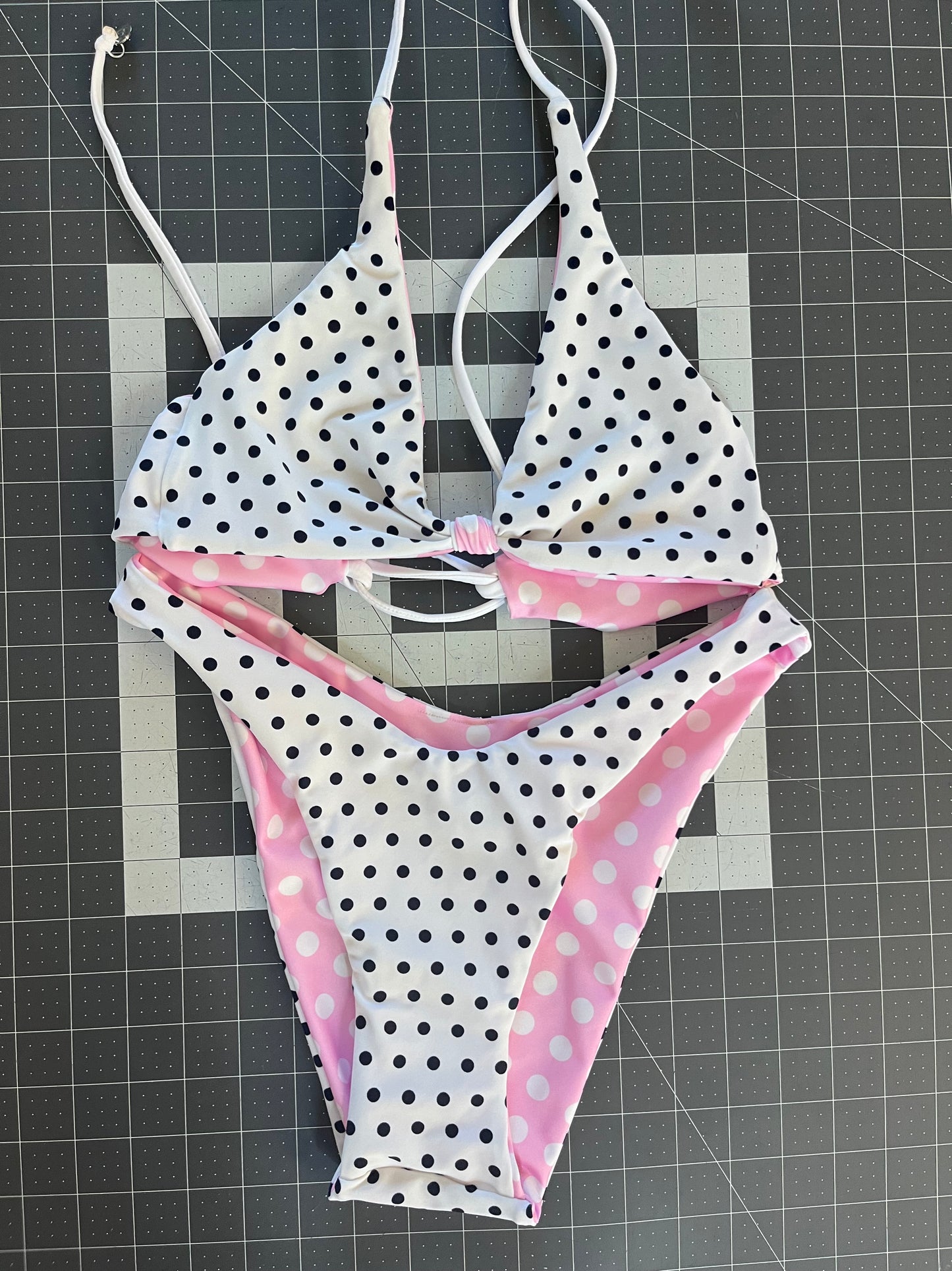 White-Ladybug String-tie Bikini (discontinued fabric)