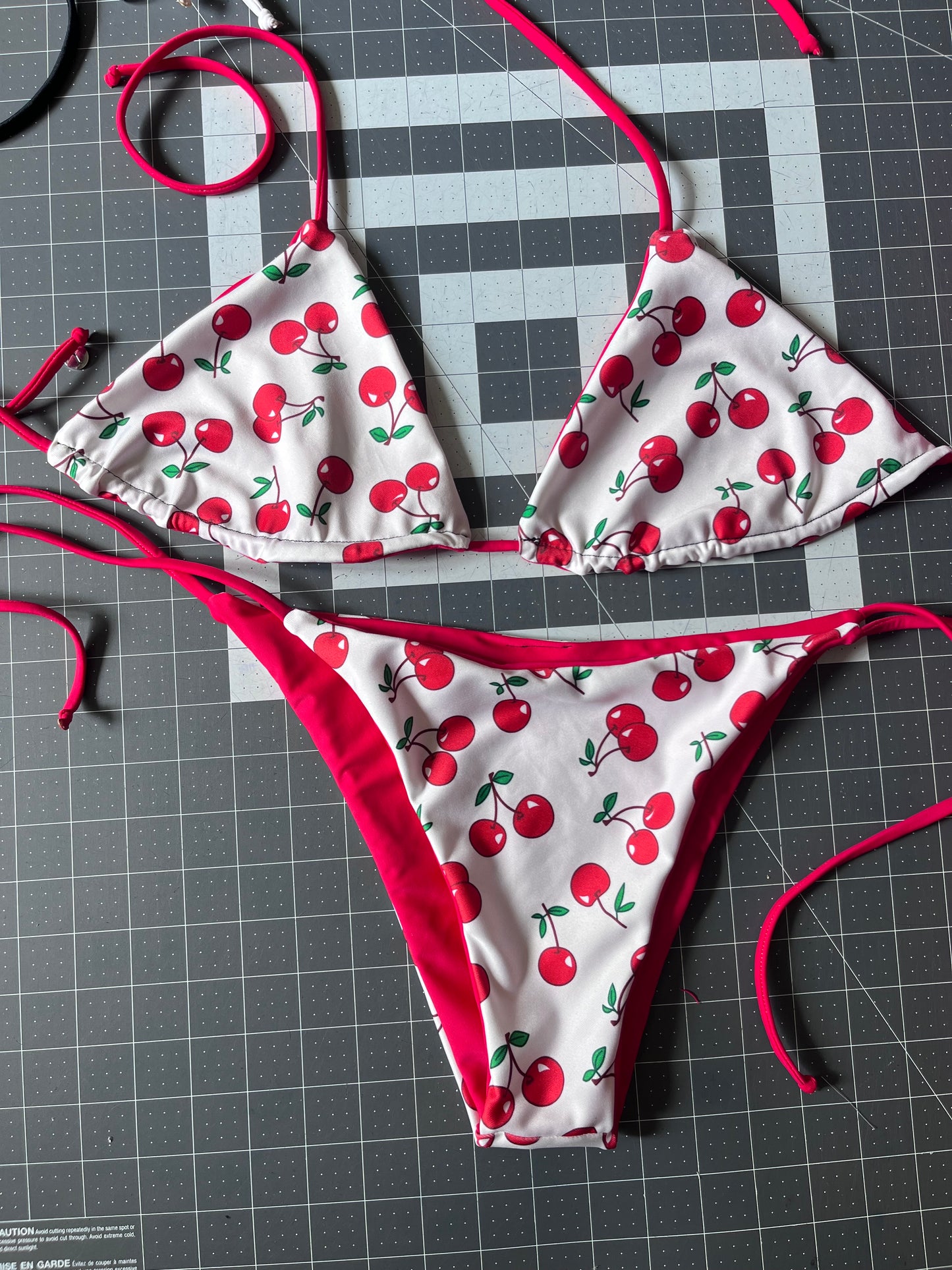 White Cherry String-tie Bikini (discontinued fabric)