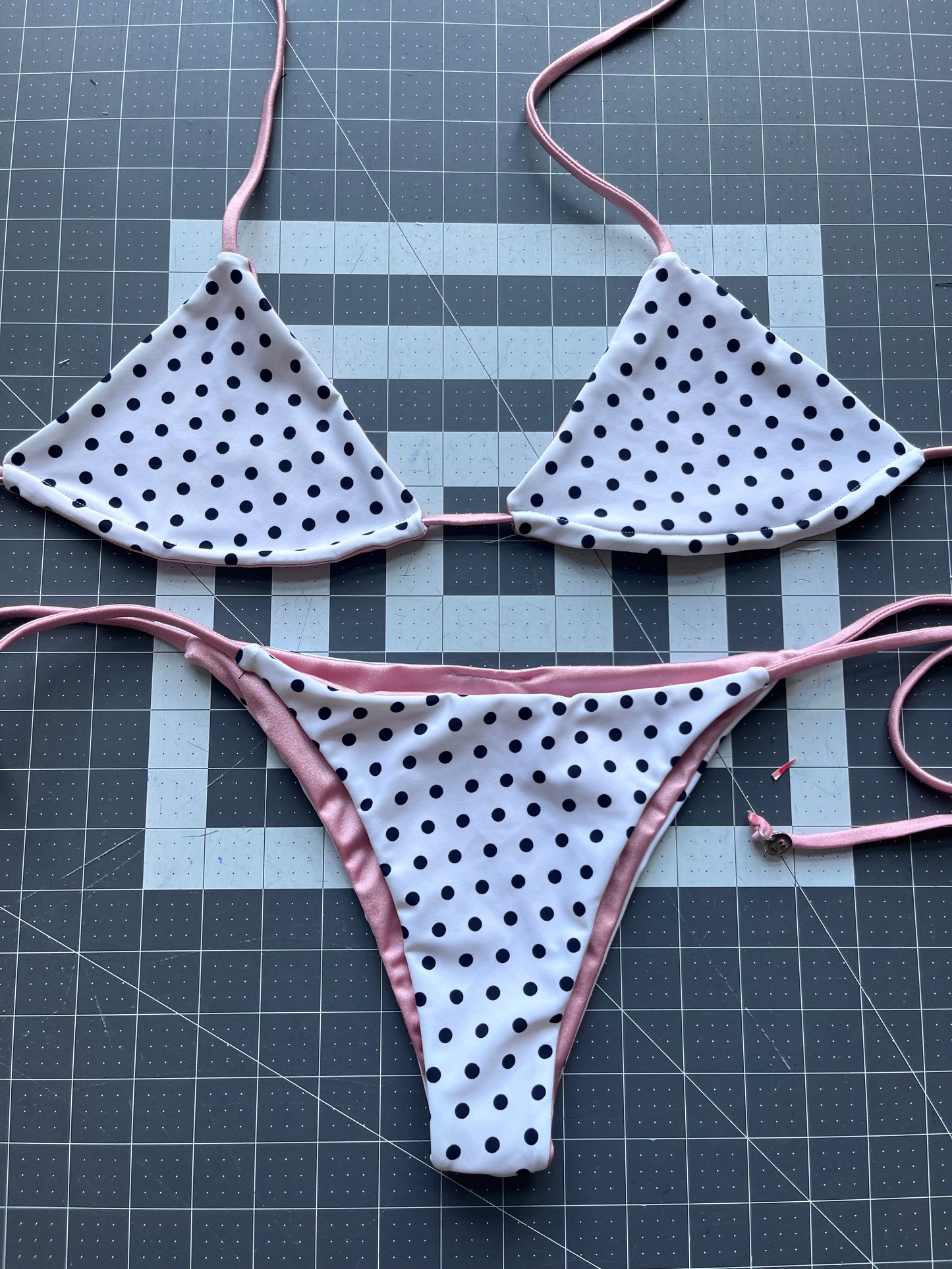 White-Ladybug String-tie Bikini (discontinued fabric)