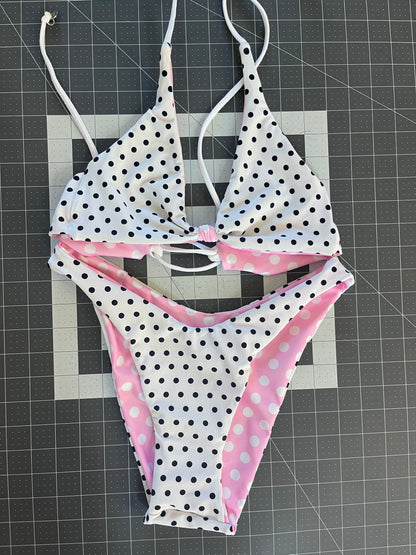 White-Ladybug String-tie Bikini (discontinued fabric)