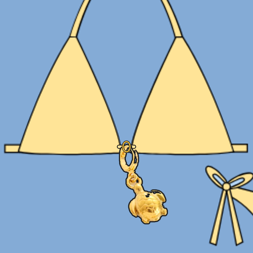 On bikini: Gold Sea Turtle