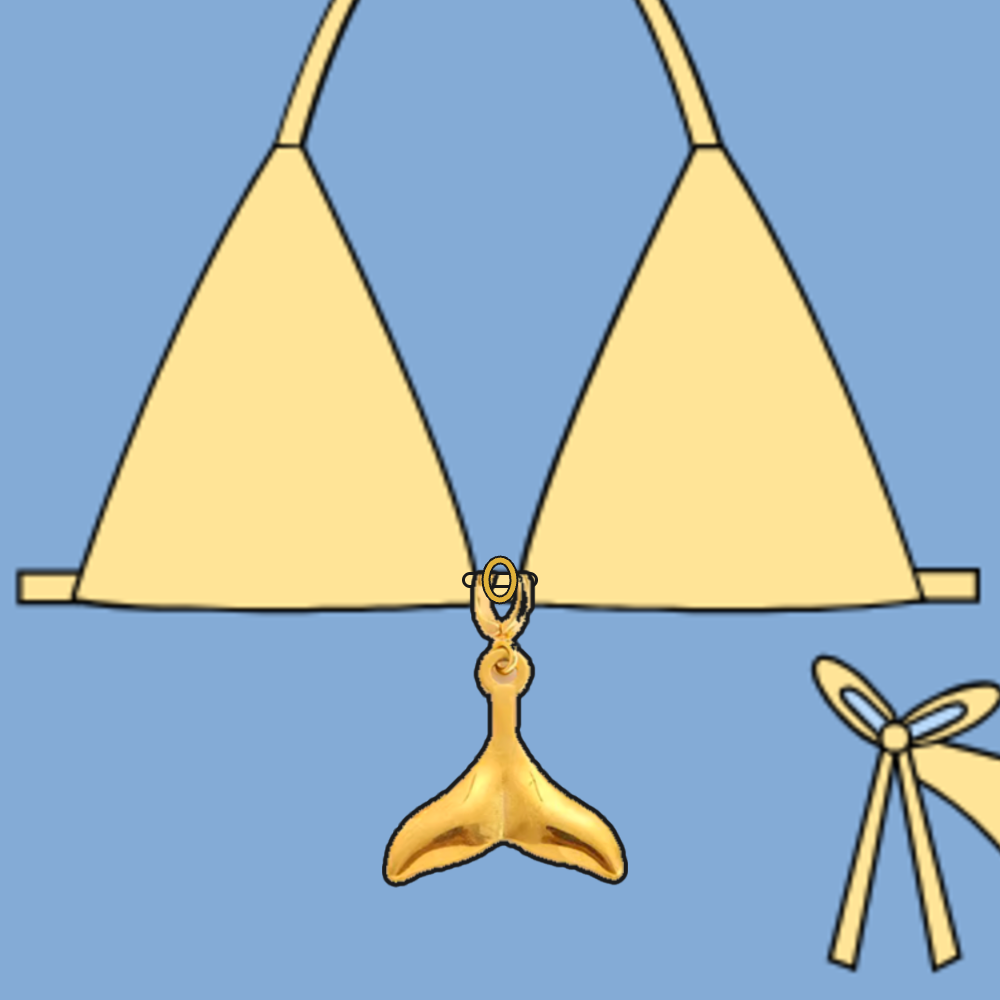 On bikini: Gold Whale Tail