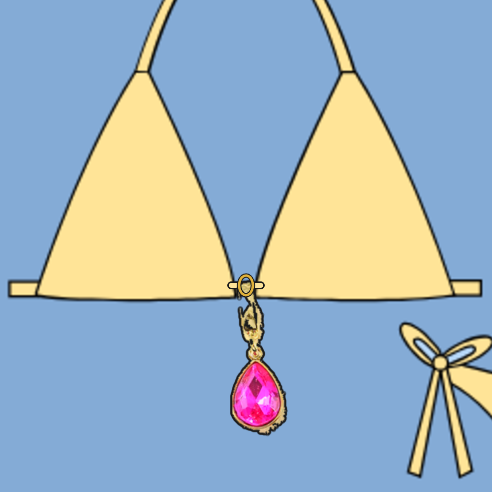 On bikini: Hot Pink Gem