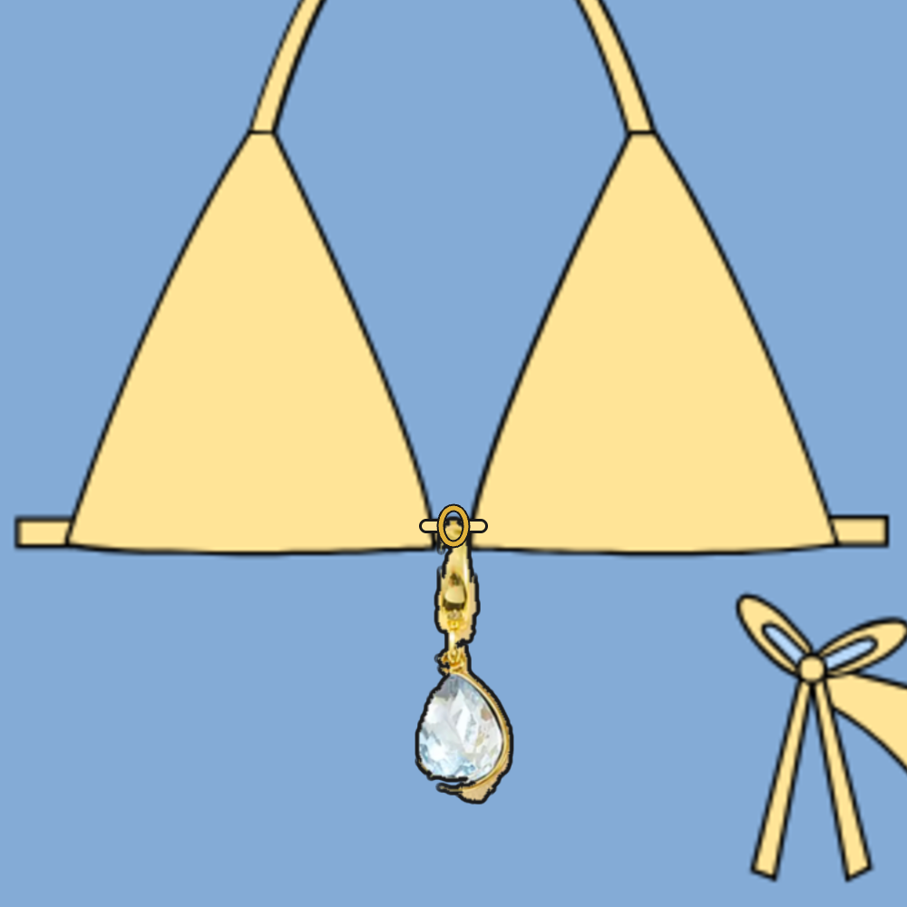 On bikini: Light Blue Gem